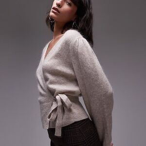 Other stories wool alpaca blend wrap sweater beige medium